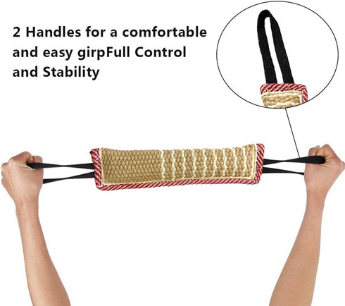 Dog Tug Toy, Jute Pillow Pull Toy with 2 Strong Handles, Perfect for Tug of War, Puppy Training Interactive Play