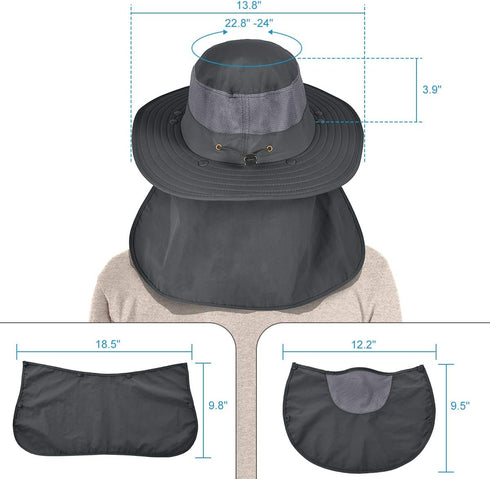 IYEBRAO Mens Outdoor Sun Hat with Face Neck Flap, UV Protection Wide Brim Fishing Hat