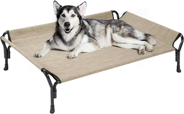 Veehoo Cooling Elevated Dog Bed, Raised Dog Cot for Large Dogs, Durable & Breathable Mesh, Indoor & Outdoor, Beige