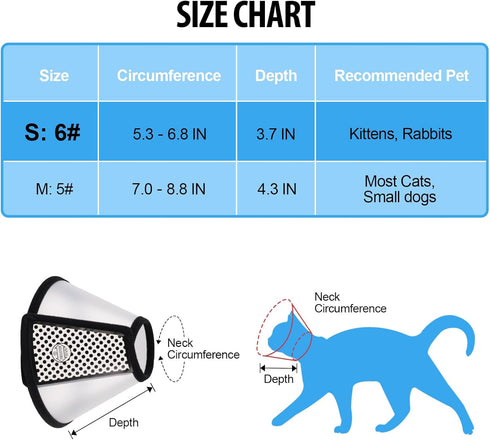 Depets Adjustable Recovery Pet Cone E-Collar for Cats, Kittens, and Rabbits, Neck Girth 6.1 in