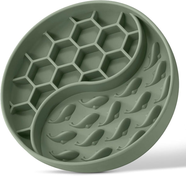 Slow Feeder Dog Bowls - Silicone Pet Food Bowls with Suction Cups for Small & Medium Breeds, Non-Slip (Green)