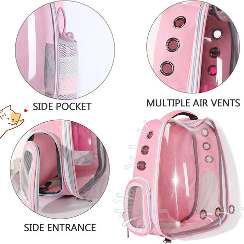 Pink Bird Backpack Carrier - Airline-Approved Pet Bubble Carrier for Birds, Ventilate Transparent Space Capsule