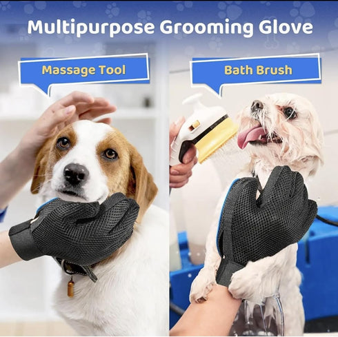Pet Grooming Glove for Easy Mess-Free Grooming, Mitt for Dogs, Cats, Rabbits, Long/Short Hair, Easy Clean Up