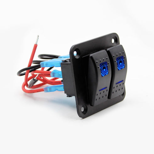 FXC Rocker Switch Aluminum Panel, 2 Gang Toggle Switches Dash, 5 Pin ON/Off, 2 LED Backlit for Boat Car Marine Blue