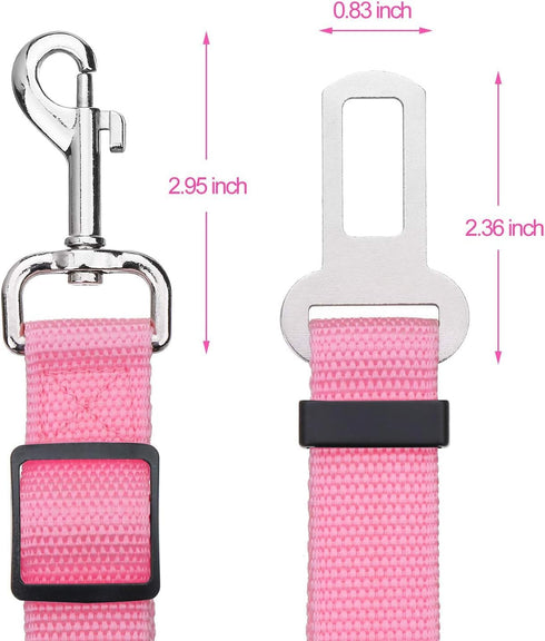 Elisel 2 Packs Adjustable Length Pet Dog Cat Car Seat Belt, Pet Accessories for Dogs Cats (Pink)