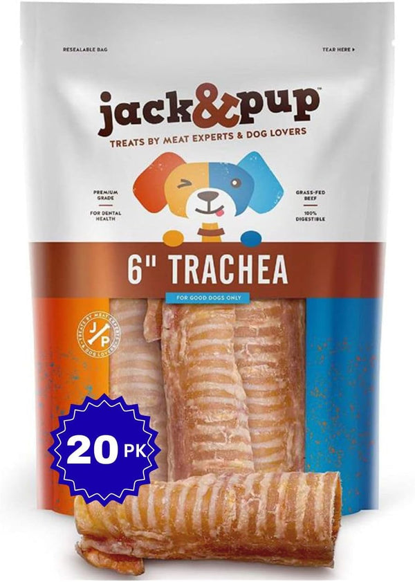 Jack&Pup 6" Beef Trachea for Dogs 20 Pack | All Natural Single