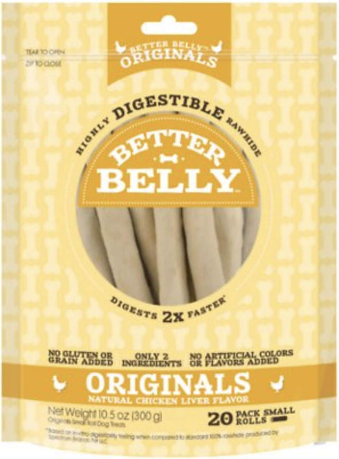 Better Belly Rawhide Chicken Liver Rolls, Small 20 Count, Pack of 2