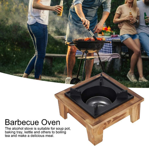 Portable Alcohol Stove with Wooden Shelf, Tabletop Barbecue Oven for Outdoor Cooking