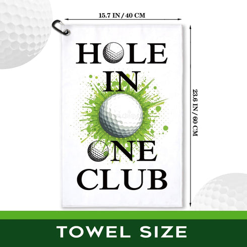 Hole in One Club Printed Golf Towel, Polyester and Cotton Blend, Funny Golf Accessories for Men and Women
