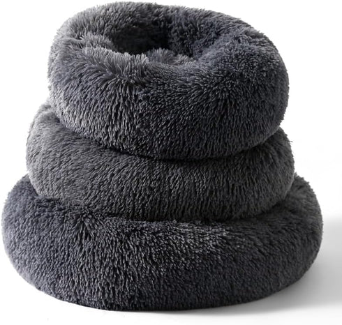 Fluffy Calming Donut Dog Bed & Cat Bed, Round Warm Nest for Pets Up to 3Kg
