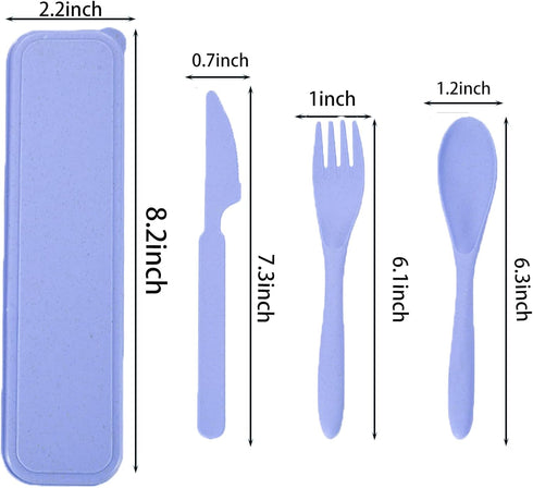 Reusable Travel Utensils Set with Case, Portable Wheat Straw Cutlery Set, BPA-Free Knife Spoon Fork for Office and