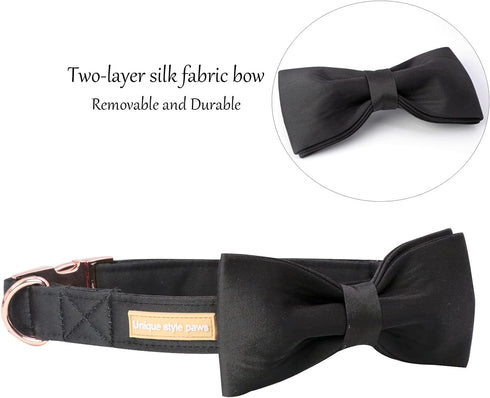 Unique Style Paws Dog Collar, Black Silk Collar with Bow, Soft Bowtie Adjustable Pet Collar Gift for Large Female or
