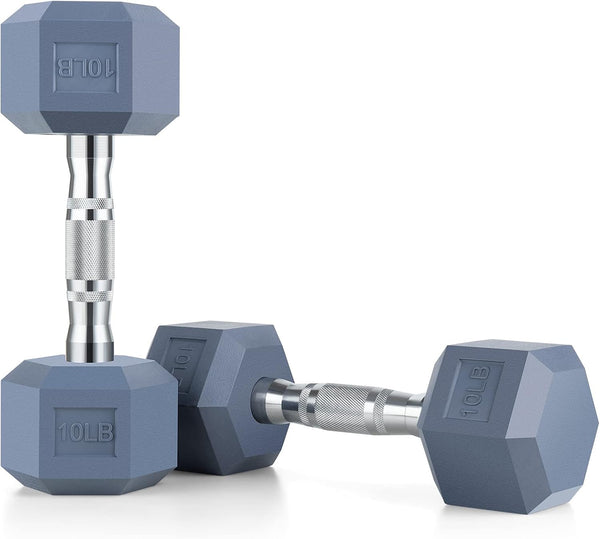 Portzon Rubber Dumbbell Weight Set, 2 Pcs, 5-50 LB, Anti-Slip, Anti-roll, Hex Shape