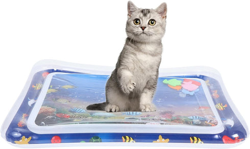 Summer Water-Filled Pet Cooling Mat for Cats and Dogs Inflatable Sensory Play Mat with Tropical Fish Design PVC Water