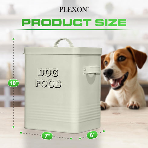 Plexon 1.5 7 lbs, Metal Dog Food Storage Container with Scoop - Small Dog Food Container Holder Treat Jar Bin with Lid