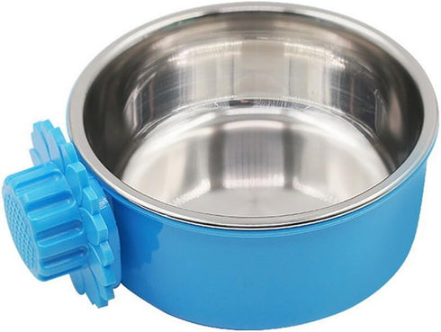 Pet Feeder Dog Bowl - Stainless Steel Hanging Bowl for Crates & Cages - Dog Parrot Bird Water Dish (S: 4.5''x2'', Blue)