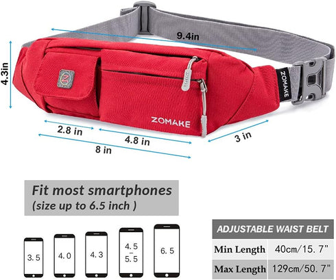 ZOMAKE Crossbody Fanny Pack for Women & Men, Small Runners Belt Bag, Adjustable Strap, Water Resistant Waist Bag