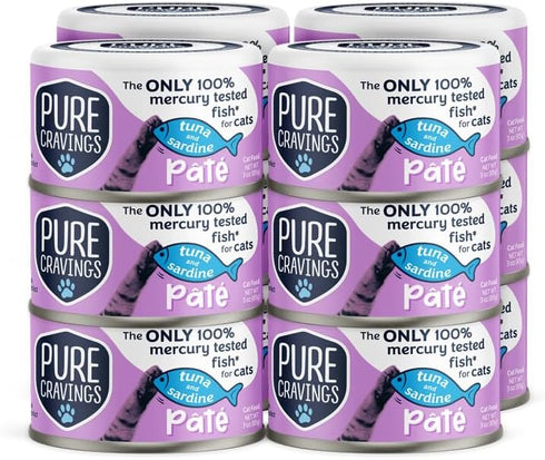 Tuna and Sardine Pate Canned Wet Cat Food, 100% Mercury-Tested, Grain-Free Protein, 12 Pack