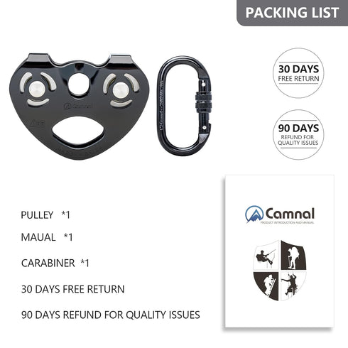 Zipline Trolley Kit with 25kN Carabiner, Double Tandem Dual Pulley for Rock Climbing and Rescue