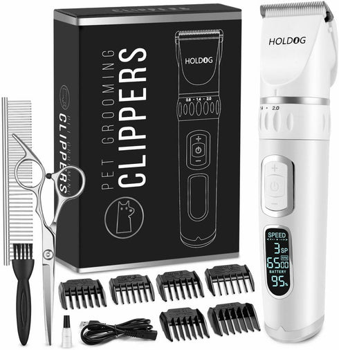 Professional Heavy Duty Dog Grooming Clippers, 3-Speed Low Noise Rechargeable Cordless Tools for Thick Coats