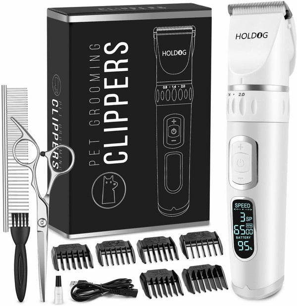 Professional Heavy Duty Dog Grooming Clippers, 3-Speed Low Noise Rechargeable Cordless Tools for Thick Coats