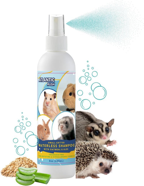 Waterless Shampoo for Small Critters - 8oz Fragrance Free Cruelty Free Dry Shampoo for Ferrets, Guinea Pigs, Rabbits