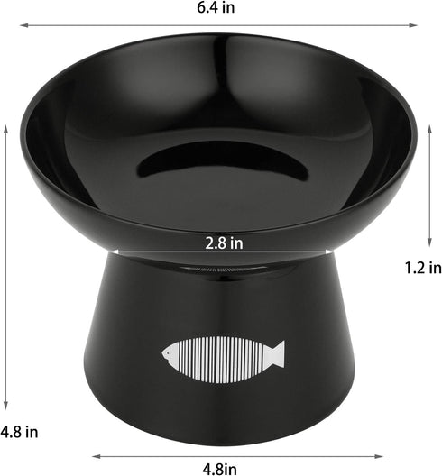 Yangbaga Cat Raised Food/Water Bowl for Elder Big Cats, Non-Skid 4.8x6.4in Premium Ceramic Cat Bowls with Stand, Sturdy and Anti-Fall… (Black)