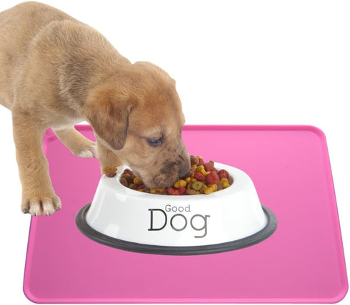 Silicone Dog Food Mat, Non-Slip Pet Feeding Mat, Waterproof Dog Placemat for Small Animals (18.5"x11.8", Pink)