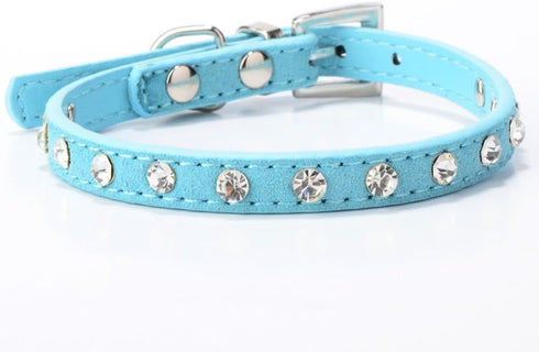 Rhinestone Dog Collar, Cute Dazzling Sparkling Elegant Fancy Suede Leather 1 Row Bling Crystal Jeweled Small Pet Cat