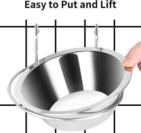 2PCS Stainless Steel Hanging Water Bowls for Small Dog Cage, No Spill Dog Crate Water Bowl, 8oz