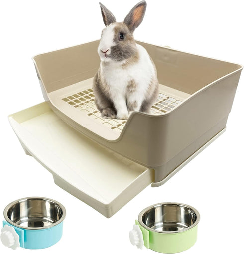 PINVNBY Rabbit Corner Litter Box with Drawer for Cage Small Animal Litter