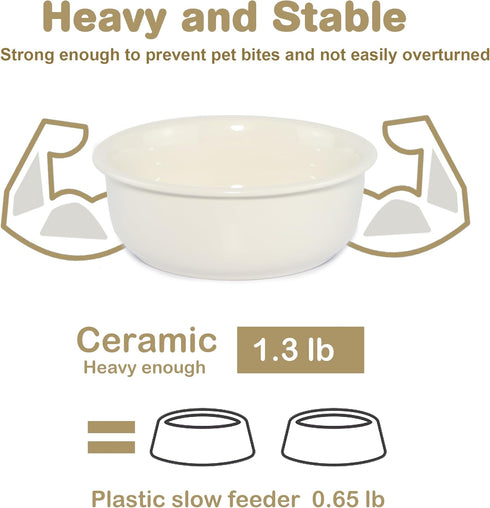 Ceramic Dog Bowls: Non-Slip Pet Feeding Dishes for Small Medium Dogs and Cats, Durable Porcelain (28oz, Cream White)
