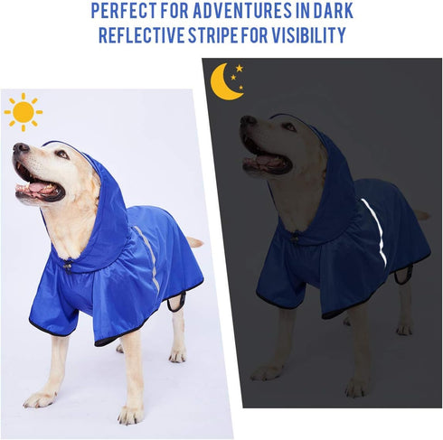 Dog Raincoat for Large Dogs, Adjustable Belly Strap Rain Jacket with Leash Hole - Waterproof Lightweight Breathable