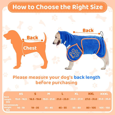 2XL) SlowTon Dog Bathrobe Drying Coat Super Absorbent Microfiber Towel Wrap with Adjustable Collar & Belly Strap, Fast