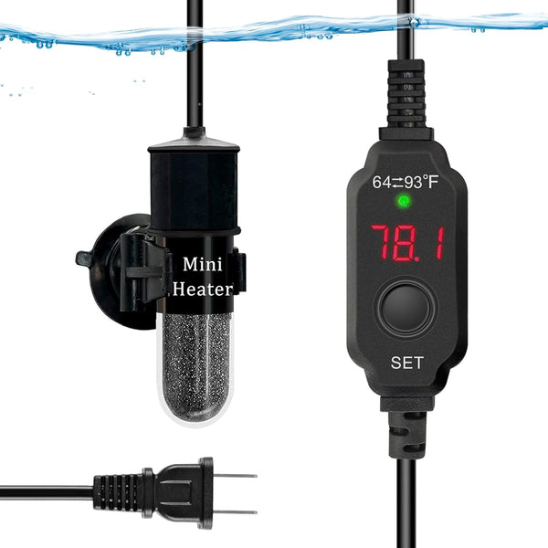 Mini Submersible Aquarium Heater, Adjustable 10/20/25/50/100/150 Watts for 1-60 Gallons