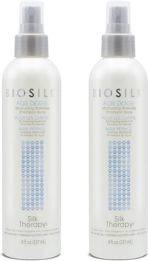 BioSilk for Dogs Waterless Shampoo Spray, 2 Pack, 8 Fl Ounces Each