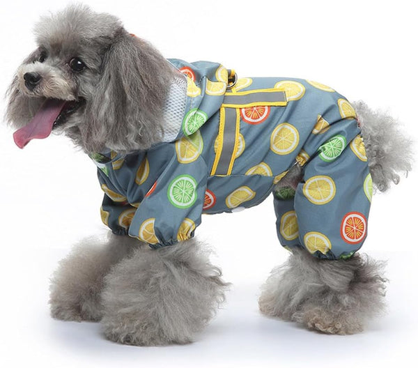 Dog Raincoat Four Legs Reflective Raincoat with Orange Pattern for All Seasons