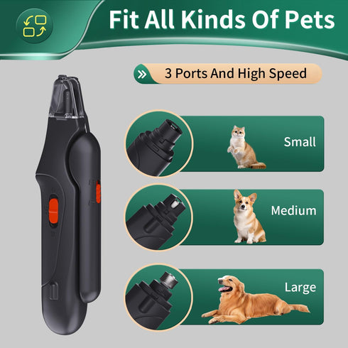2-in-1 Dog Nail Grinder & Clippers for Large Medium Small Dogs, USB Rechargeable with Safety Guard and LED Lights