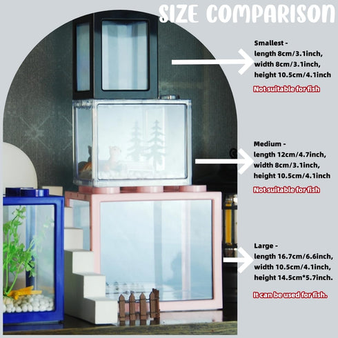 Small Sea Monkey Tank, Stackable Mini Betta Fish Tank Kit with Gravel and Moss Ball