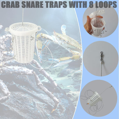 Ajqxh 4Pack 8 Crab Trap for Fishing Pole with Loops,Crab Snare Traps for Dungeness/Blue Crabs/Rock Crab, Crab Snare