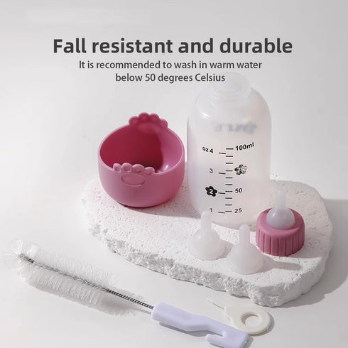 Pet Feeding Bottle Kit with Mini Nipples for Kittens and Puppies - Pink