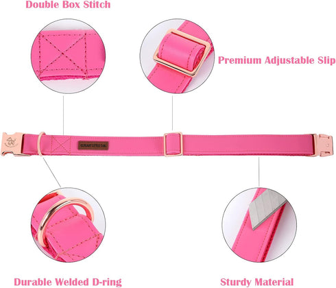 Elegant Little Tail Pink Dog Collar and Leash, Durable Adjustable Leather Collar for Small Dogs