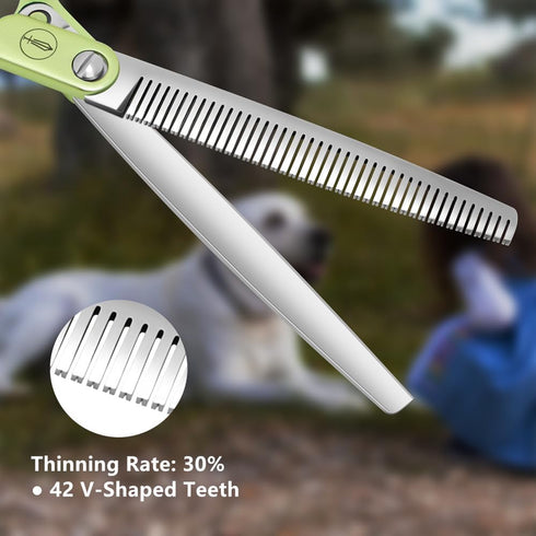 HASHIMOTO Thinning Shears for Dogs, 6.5 inch, 42 Teeth, 30% Thinning Rate, Extremely Light Weight for Professional