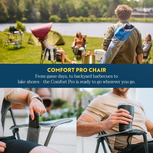 GCI Outdoor Comfort Pro Camping Chair | Collapsible Folding Chair with Durable Armrests, Drink Holder & Portable Carry