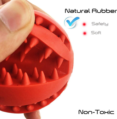 ADUCK Dog Ball Toys for Aggressive Chewers - 2.8 Inch Fire Red Natural Soft Bouncy Rubber Ball for Pet IQ Training