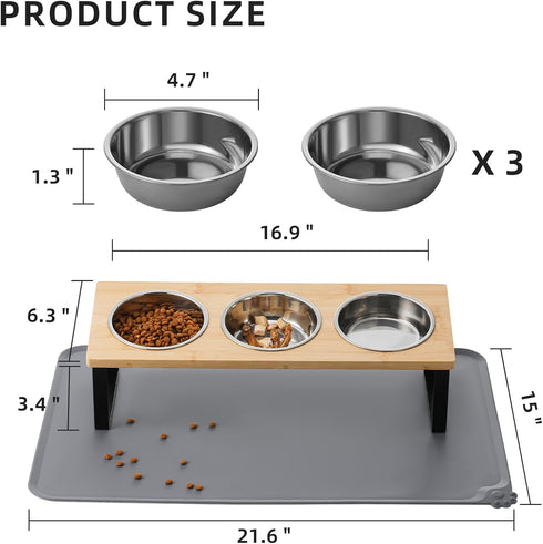 Upgraded Elevated Cat Bowls with Food Mat, 15° Tilted Stand Anti Vomiting Raised Dishes for Cats and Puppy