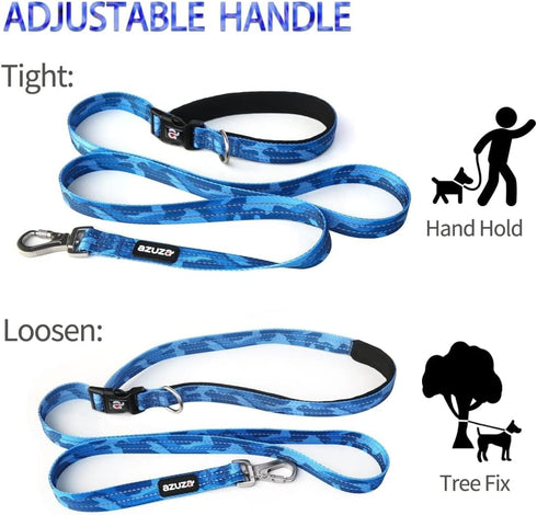azuza Reflective Dog Collar and Leash Set, Blue Camo Padded Collar with Matching Clip Handle Leash for Small Dogs