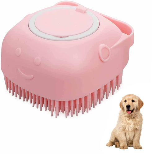 Pink Dog Bath Brush, Silicone Rubber Grooming Brush for Short & Long Haired Dogs and Cats