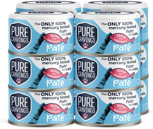 Tuna and Salmon Pate Canned Wet Cat Food, 100% Mercury-Tested, Grain-Free Protein, 12 Pack