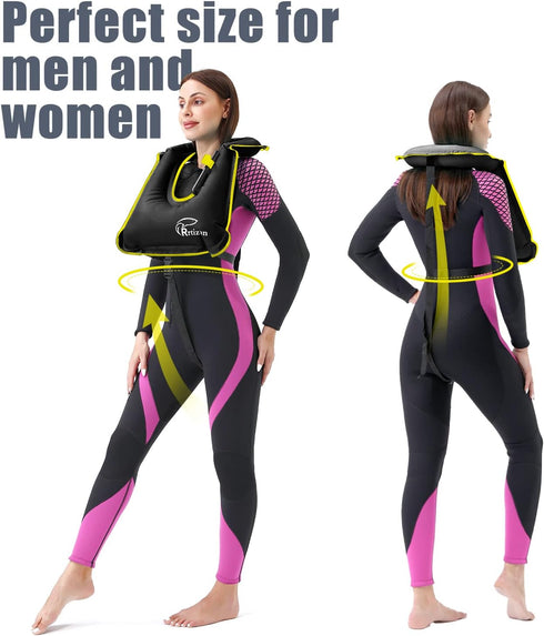 Rrtizan Snorkel Vest, Portable Inflatable Swim Jackets for Adults, Safety for Snorkeling Swimming Diving